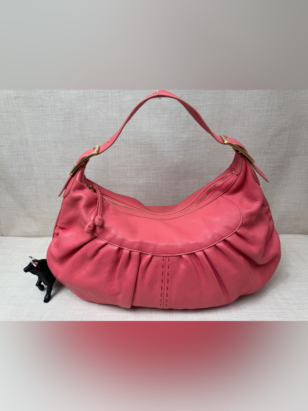 Cole Haan Coral Pink Pebbled Leather Hobo Bag